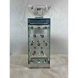 Modern Glass Crystal Studded Pillar Candle Holder Decor 10 Inch